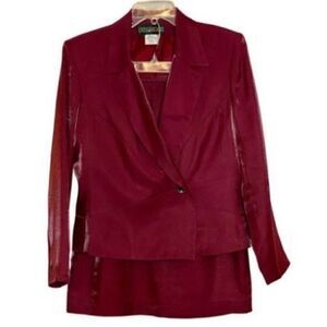STUDIO 205 Vintage Shiny Rich Burgundy Color BLAZER & SKIRT SUIT 2 Pc Set Sz‎ 8